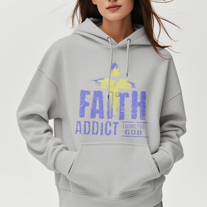 Christianartworkshop Farbiger Stil Faith Addict Living For God Polyester-Kapuzenpullover mit Fleecefutter