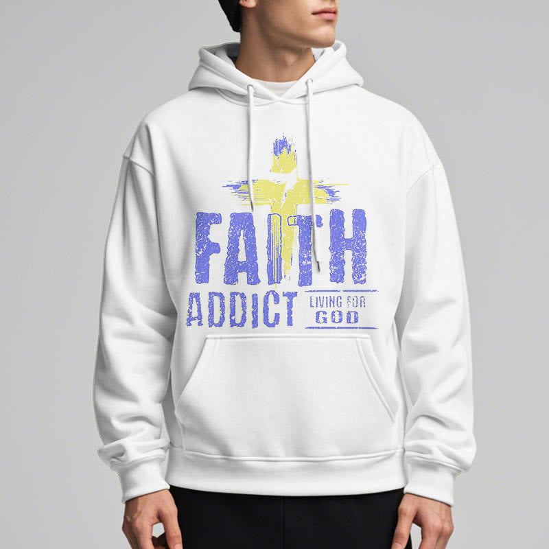 Christianartworkshop Farbiger Stil Faith Addict Living For God Polyester-Kapuzenpullover mit Fleecefutter