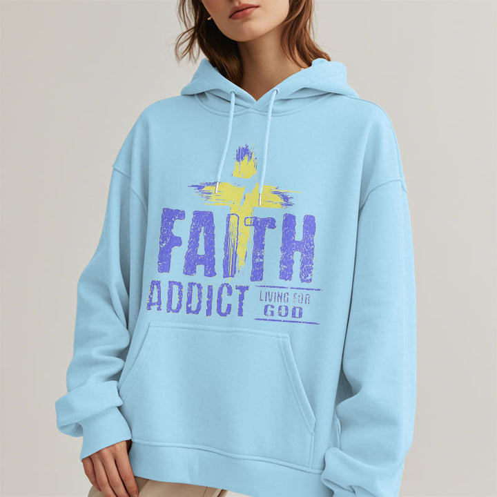 Christianartworkshop Farbiger Stil Faith Addict Living For God Polyester-Kapuzenpullover mit Fleecefutter