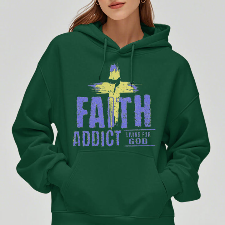 Christianartworkshop Farbiger Stil Faith Addict Living For God Polyester-Kapuzenpullover mit Fleecefutter