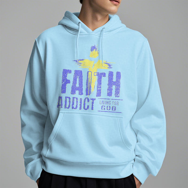 Christianartworkshop Farbiger Stil Faith Addict Living For God Polyester-Kapuzenpullover mit Fleecefutter