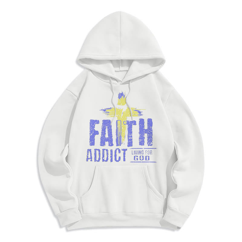 Christianartworkshop Farbiger Stil Faith Addict Living For God Polyester-Kapuzenpullover mit Fleecefutter - Weiß - 2XL - image 0