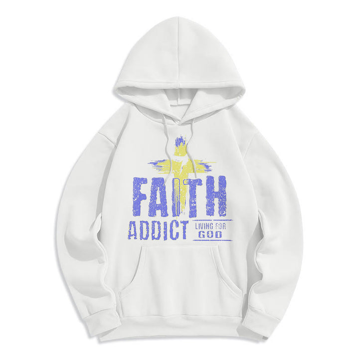 Christianartworkshop Farbiger Stil Faith Addict Living For God Polyester-Kapuzenpullover mit Fleecefutter - Weiß - 2XL - image 0