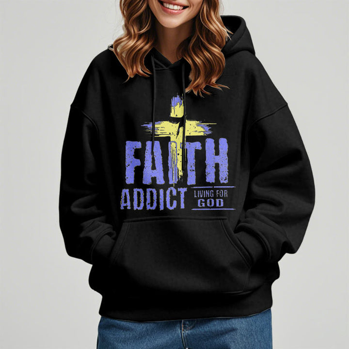 Christianartworkshop Farbiger Stil Faith Addict Living For God Polyester-Kapuzenpullover mit Fleecefutter