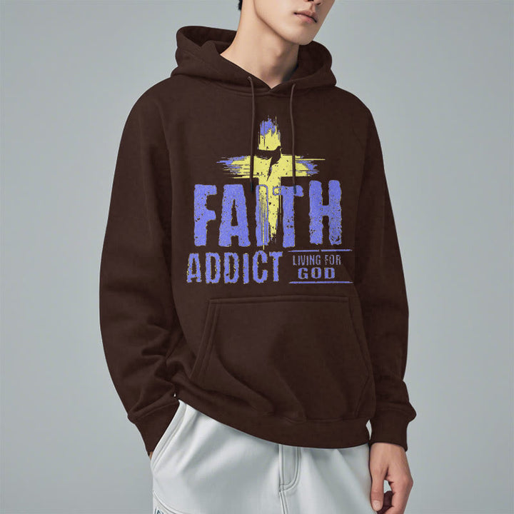 Christianartworkshop Farbiger Stil Faith Addict Living For God Polyester-Kapuzenpullover mit Fleecefutter