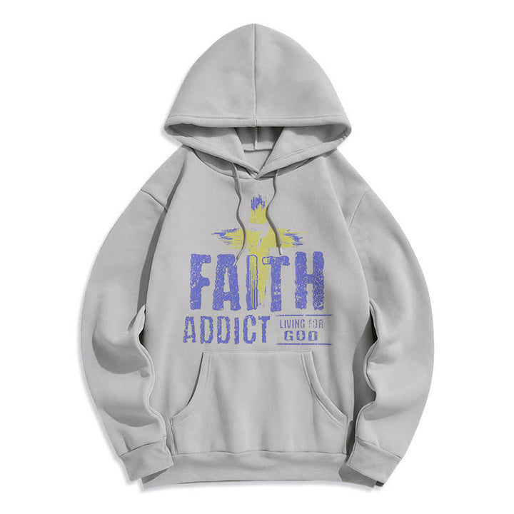Christianartworkshop Farbiger Stil Faith Addict Living For God Polyester-Kapuzenpullover mit Fleecefutter