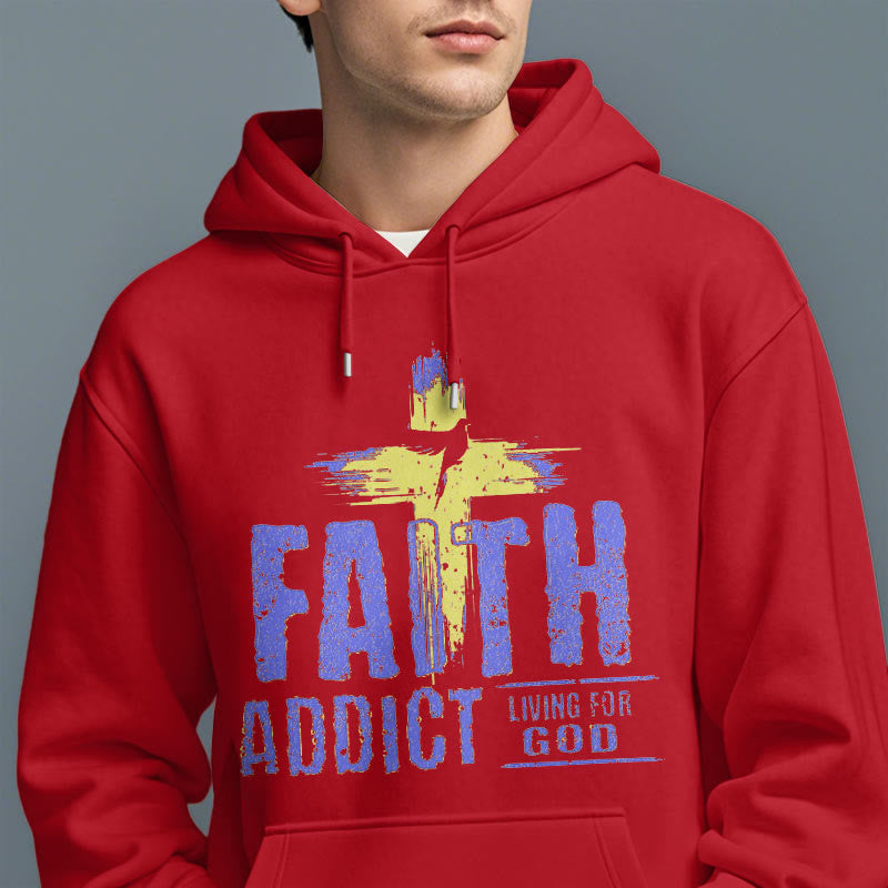 Christianartworkshop Farbiger Stil Faith Addict Living For God Polyester-Kapuzenpullover mit Fleecefutter