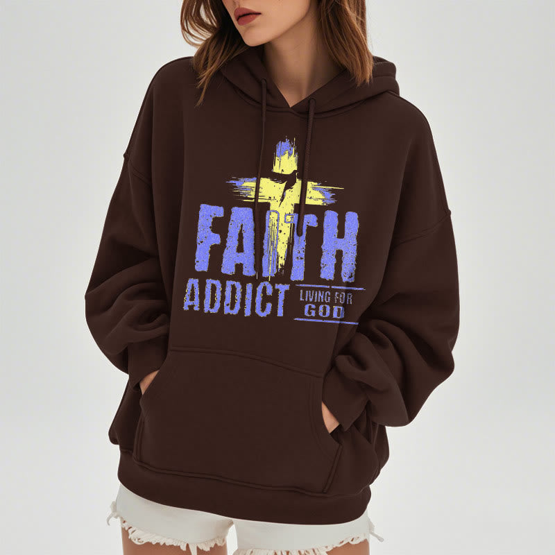 Christianartworkshop Farbiger Stil Faith Addict Living For God Polyester-Kapuzenpullover mit Fleecefutter