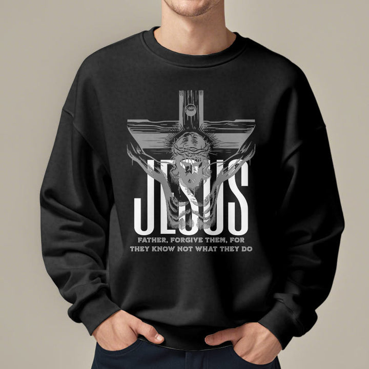Christianartworkshop Klassisches Sweatshirt mit Aufschrift „Vater, vergib ihnen, Kruzifix“ aus Polyester mit Fleecefutter - image 2