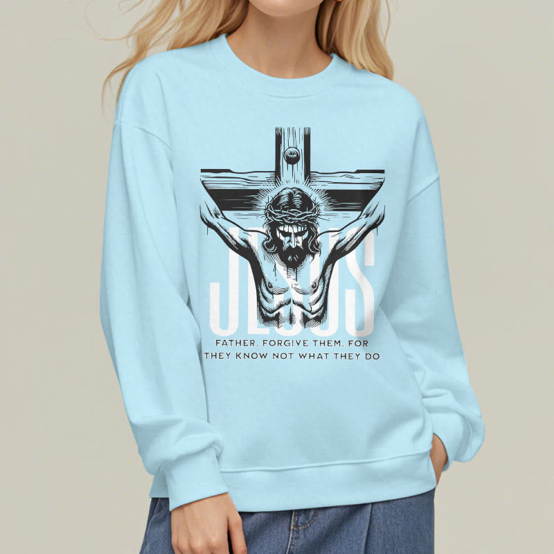 Christianartworkshop Klassisches Sweatshirt mit Aufschrift „Vater, vergib ihnen, Kruzifix“ aus Polyester mit Fleecefutter