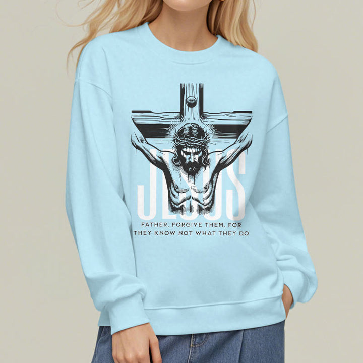 Christianartworkshop Klassisches Sweatshirt mit Aufschrift „Vater, vergib ihnen, Kruzifix“ aus Polyester mit Fleecefutter