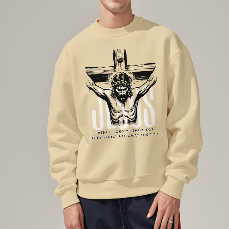 Christianartworkshop Klassisches Sweatshirt mit Aufschrift „Vater, vergib ihnen, Kruzifix“ aus Polyester mit Fleecefutter