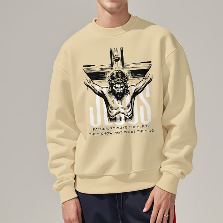 Christianartworkshop Klassisches Sweatshirt mit Aufschrift „Vater, vergib ihnen, Kruzifix“ aus Polyester mit Fleecefutter