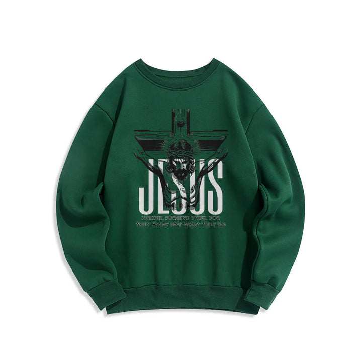 Christianartworkshop Klassisches Sweatshirt mit Aufschrift „Vater, vergib ihnen, Kruzifix“ aus Polyester mit Fleecefutter