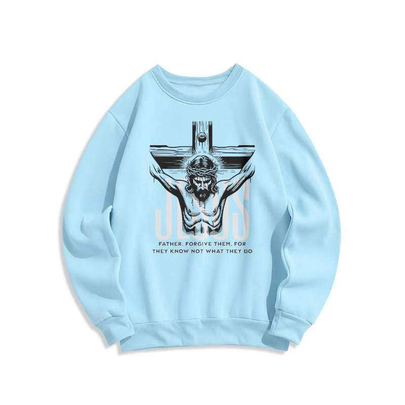 Christianartworkshop Klassisches Sweatshirt mit Aufschrift „Vater, vergib ihnen, Kruzifix“ aus Polyester mit Fleecefutter
