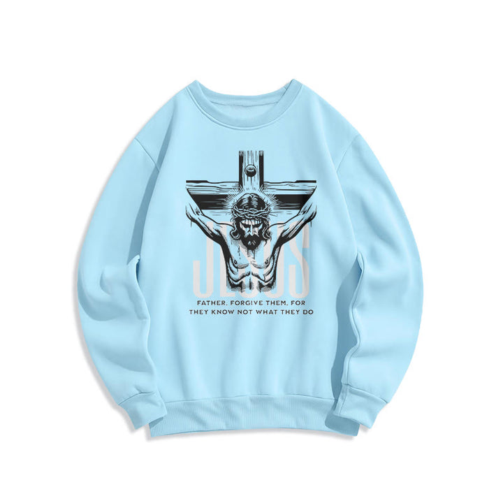 Christianartworkshop Klassisches Sweatshirt mit Aufschrift „Vater, vergib ihnen, Kruzifix“ aus Polyester mit Fleecefutter