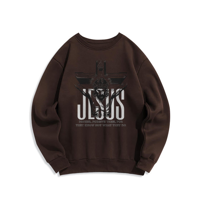 Christianartworkshop Klassisches Sweatshirt mit Aufschrift „Vater, vergib ihnen, Kruzifix“ aus Polyester mit Fleecefutter