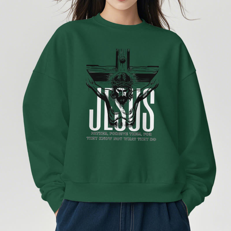 Christianartworkshop Klassisches Sweatshirt mit Aufschrift „Vater, vergib ihnen, Kruzifix“ aus Polyester mit Fleecefutter