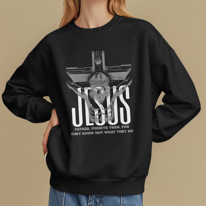 Christianartworkshop Klassisches Sweatshirt mit Aufschrift „Vater, vergib ihnen, Kruzifix“ aus Polyester mit Fleecefutter - image 1