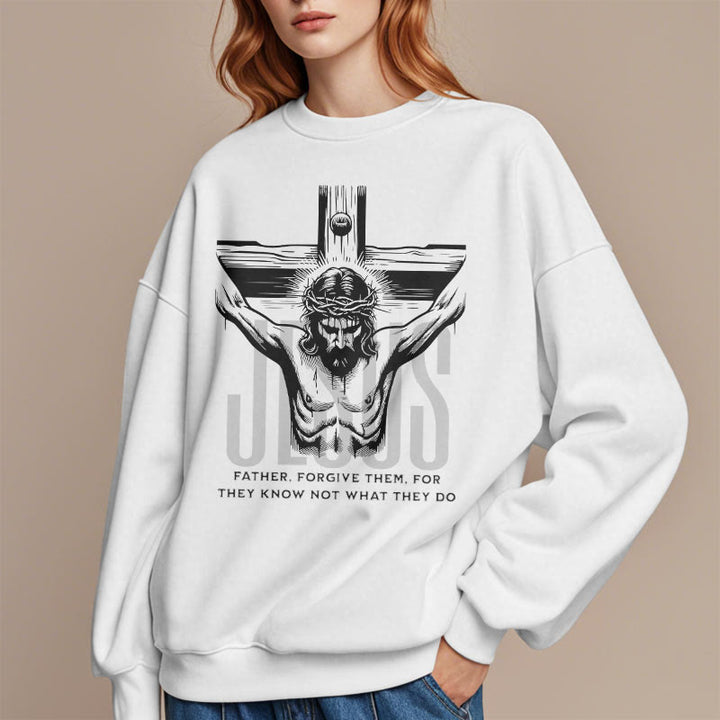 Christianartworkshop Klassisches Sweatshirt mit Aufschrift „Vater, vergib ihnen, Kruzifix“ aus Polyester mit Fleecefutter