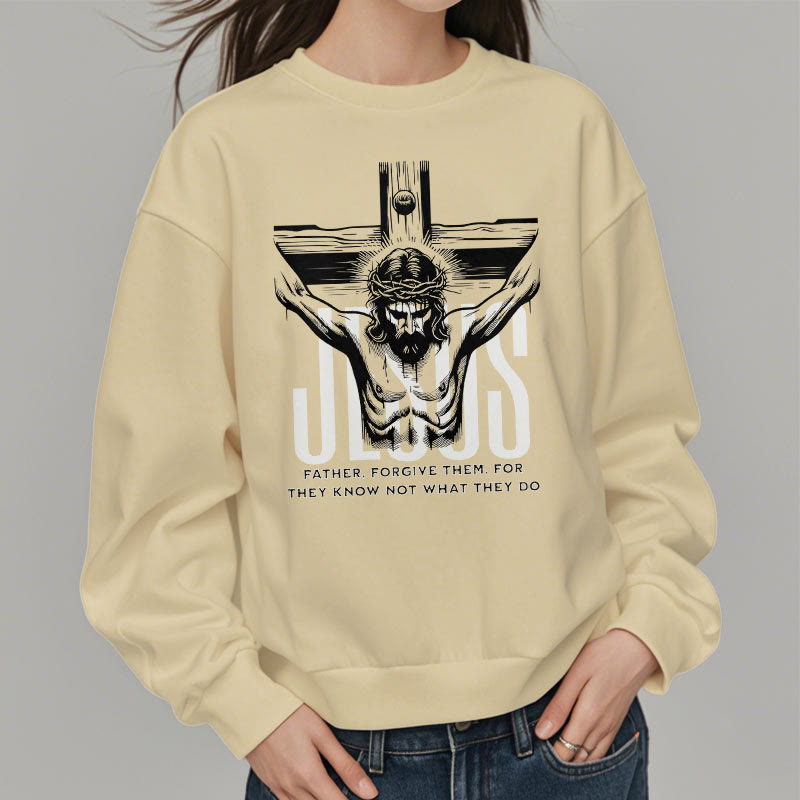 Christianartworkshop Klassisches Sweatshirt mit Aufschrift „Vater, vergib ihnen, Kruzifix“ aus Polyester mit Fleecefutter