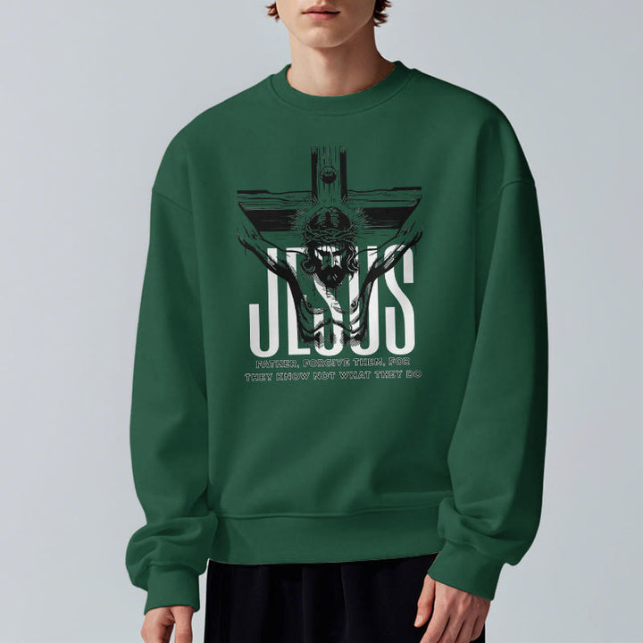 Christianartworkshop Klassisches Sweatshirt mit Aufschrift „Vater, vergib ihnen, Kruzifix“ aus Polyester mit Fleecefutter