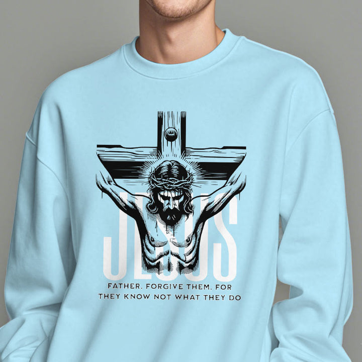 Christianartworkshop Klassisches Sweatshirt mit Aufschrift „Vater, vergib ihnen, Kruzifix“ aus Polyester mit Fleecefutter