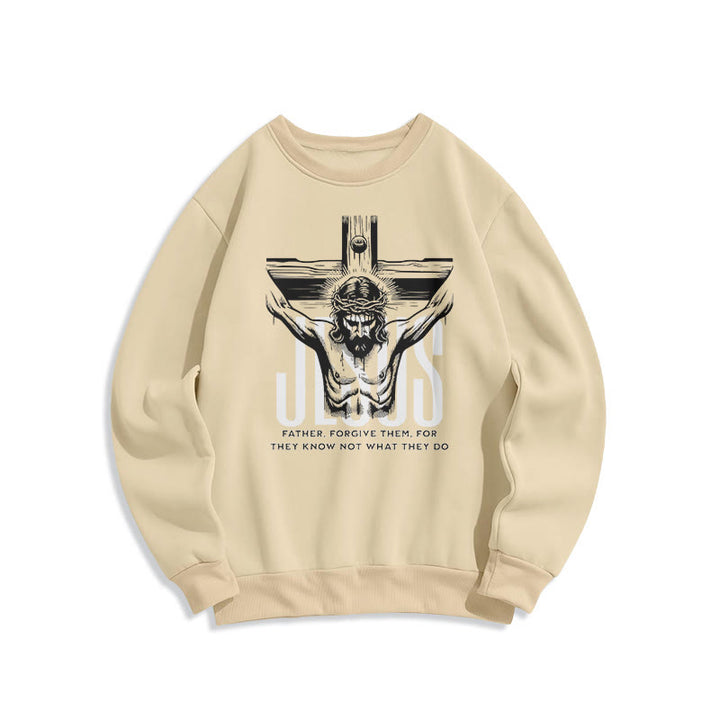 Christianartworkshop Klassisches Sweatshirt mit Aufschrift „Vater, vergib ihnen, Kruzifix“ aus Polyester mit Fleecefutter