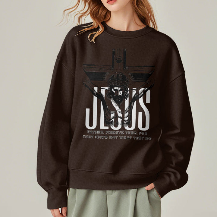 Christianartworkshop Klassisches Sweatshirt mit Aufschrift „Vater, vergib ihnen, Kruzifix“ aus Polyester mit Fleecefutter