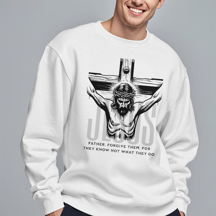 Christianartworkshop Klassisches Sweatshirt mit Aufschrift „Vater, vergib ihnen, Kruzifix“ aus Polyester mit Fleecefutter