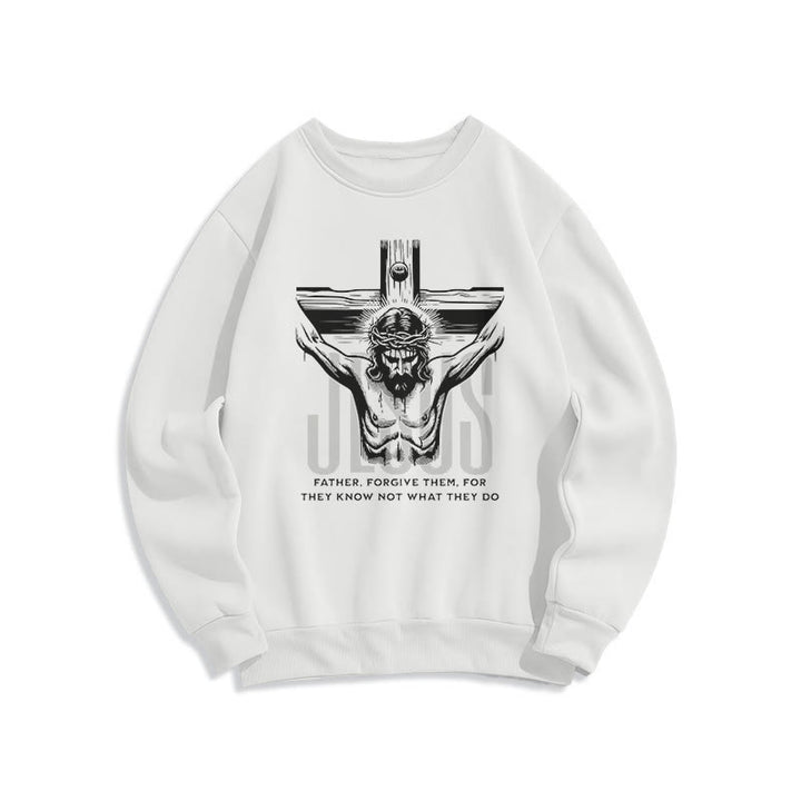 Christianartworkshop Klassisches Sweatshirt mit Aufschrift „Vater, vergib ihnen, Kruzifix“ aus Polyester mit Fleecefutter