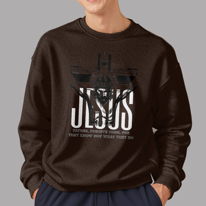 Christianartworkshop Klassisches Sweatshirt mit Aufschrift „Vater, vergib ihnen, Kruzifix“ aus Polyester mit Fleecefutter
