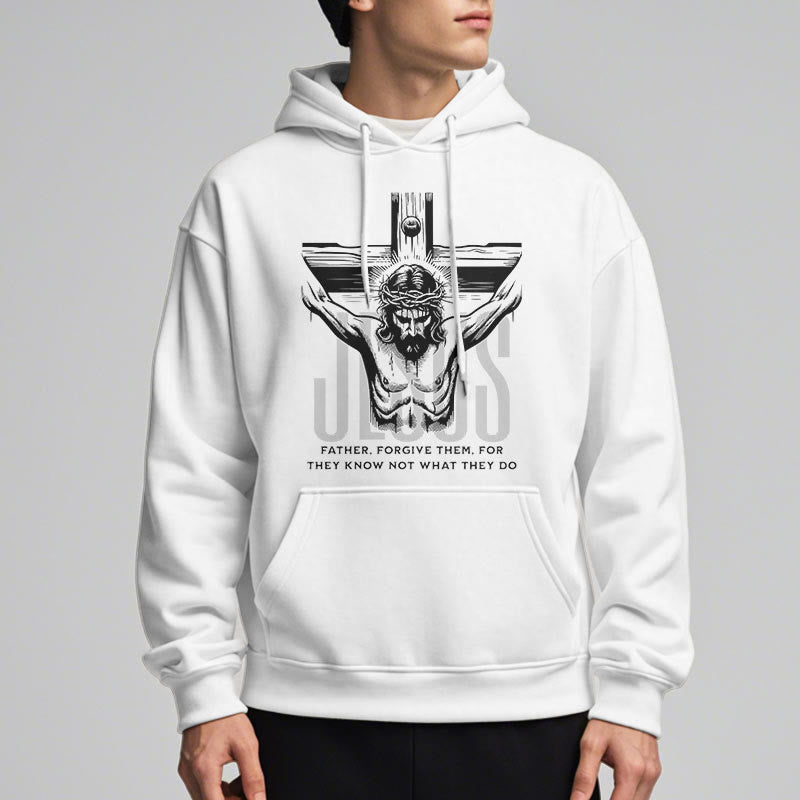 Christianartworkshop Kapuzenpullover aus Polyester im klassischen Stil mit Aufschrift „Vater, vergib ihnen“ und Kruzifix, mit Fleecefutter