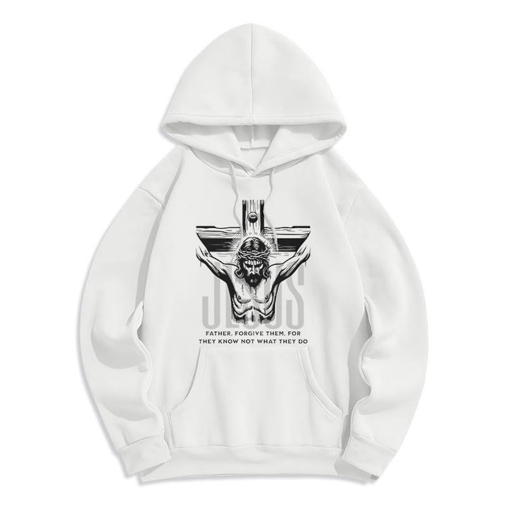 Christianartworkshop Kapuzenpullover aus Polyester im klassischen Stil mit Aufschrift „Vater, vergib ihnen“ und Kruzifix, mit Fleecefutter