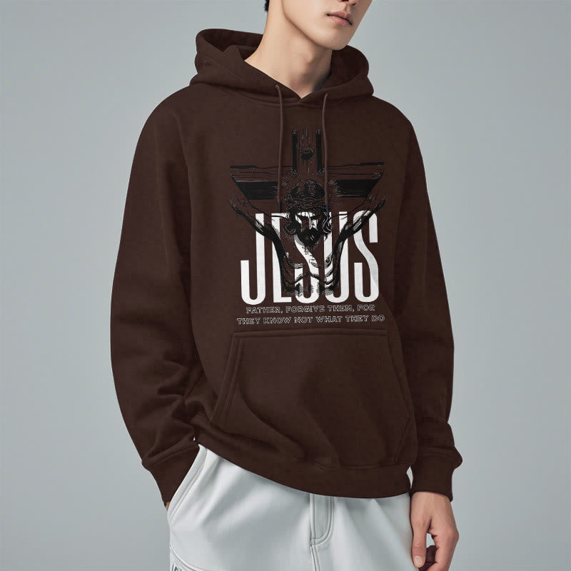 Christianartworkshop Kapuzenpullover aus Polyester im klassischen Stil mit Aufschrift „Vater, vergib ihnen“ und Kruzifix, mit Fleecefutter