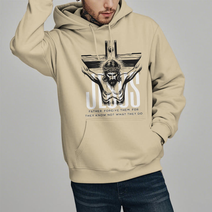 Christianartworkshop Kapuzenpullover aus Polyester im klassischen Stil mit Aufschrift „Vater, vergib ihnen“ und Kruzifix, mit Fleecefutter