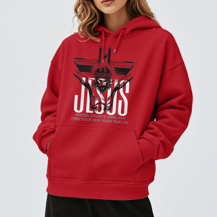 Christianartworkshop Kapuzenpullover aus Polyester im klassischen Stil mit Aufschrift „Vater, vergib ihnen“ und Kruzifix, mit Fleecefutter - image 37