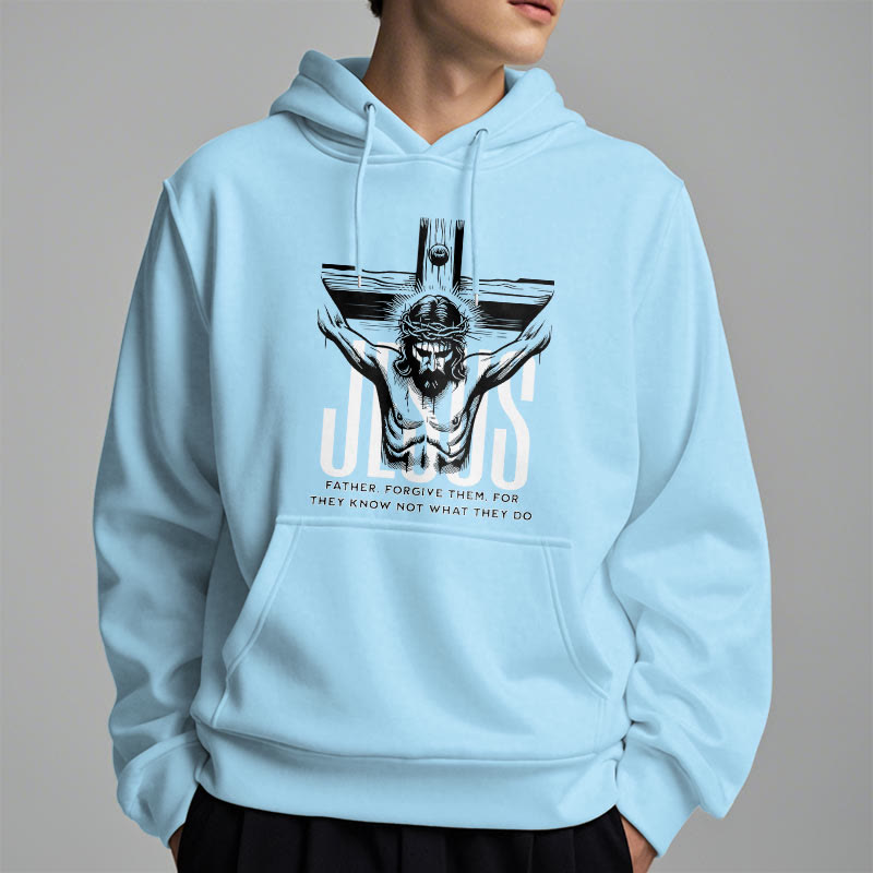 Christianartworkshop Kapuzenpullover aus Polyester im klassischen Stil mit Aufschrift „Vater, vergib ihnen“ und Kruzifix, mit Fleecefutter