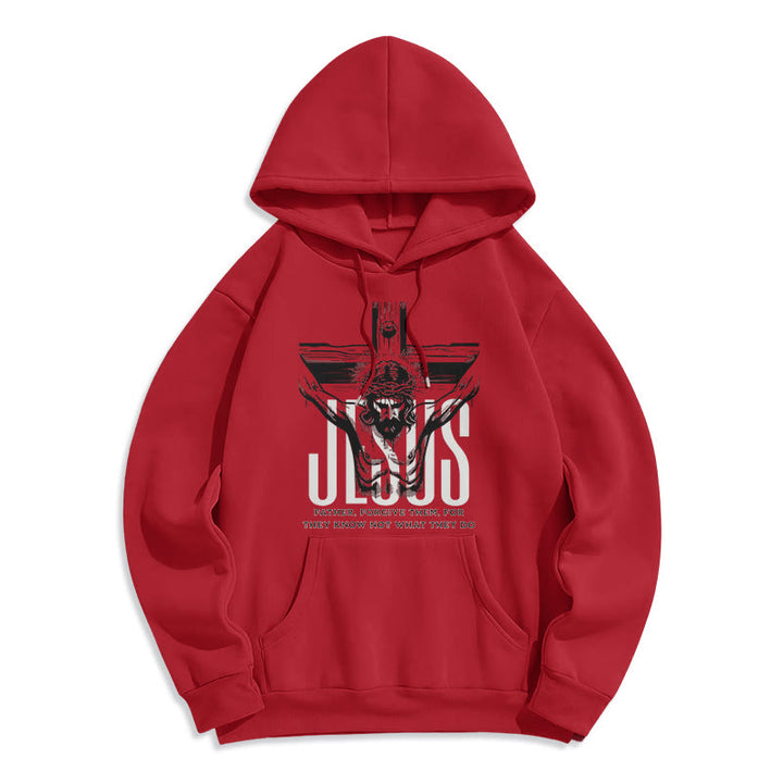 Christianartworkshop Kapuzenpullover aus Polyester im klassischen Stil mit Aufschrift „Vater, vergib ihnen“ und Kruzifix, mit Fleecefutter - Rot - 2XL - image 35