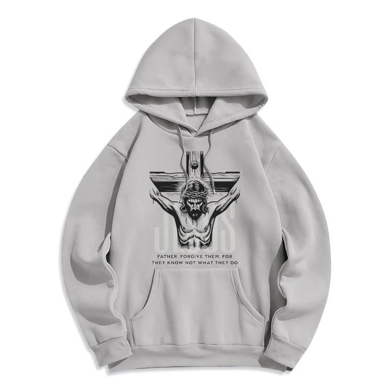 Christianartworkshop Kapuzenpullover aus Polyester im klassischen Stil mit Aufschrift „Vater, vergib ihnen“ und Kruzifix, mit Fleecefutter