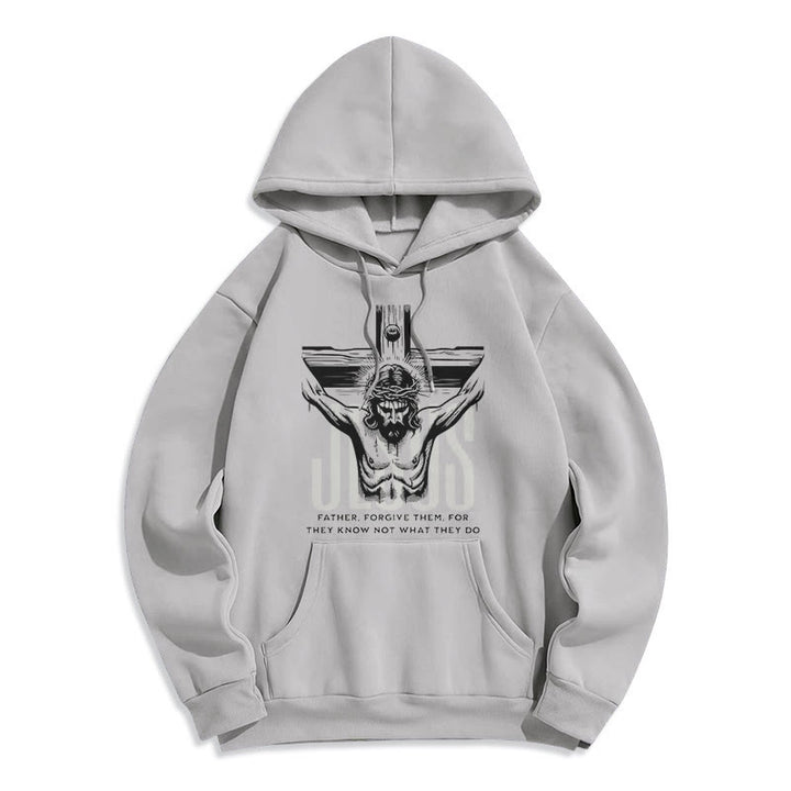 Christianartworkshop Kapuzenpullover aus Polyester im klassischen Stil mit Aufschrift „Vater, vergib ihnen“ und Kruzifix, mit Fleecefutter