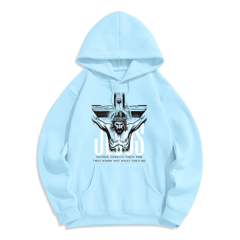 Christianartworkshop Kapuzenpullover aus Polyester im klassischen Stil mit Aufschrift „Vater, vergib ihnen“ und Kruzifix, mit Fleecefutter - Blau - 2XL - image 25
