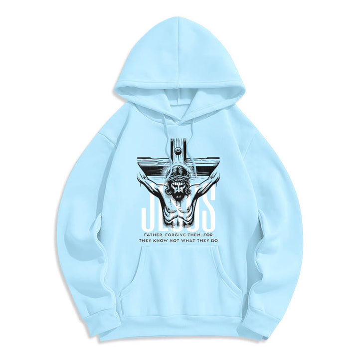 Christianartworkshop Kapuzenpullover aus Polyester im klassischen Stil mit Aufschrift „Vater, vergib ihnen“ und Kruzifix, mit Fleecefutter - Blau - 2XL - image 25
