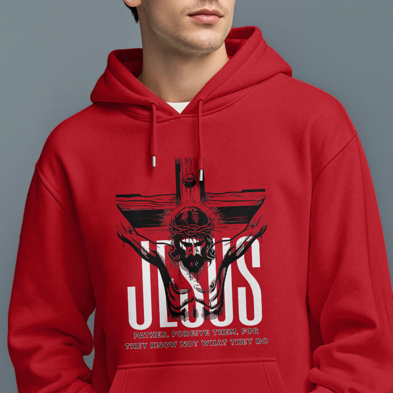 Christianartworkshop Kapuzenpullover aus Polyester im klassischen Stil mit Aufschrift „Vater, vergib ihnen“ und Kruzifix, mit Fleecefutter