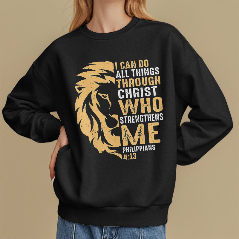 Christianartworkshop Zitat-Stil Christus stärkt mich Fleece-gefüttertes Polyester-Sweatshirt