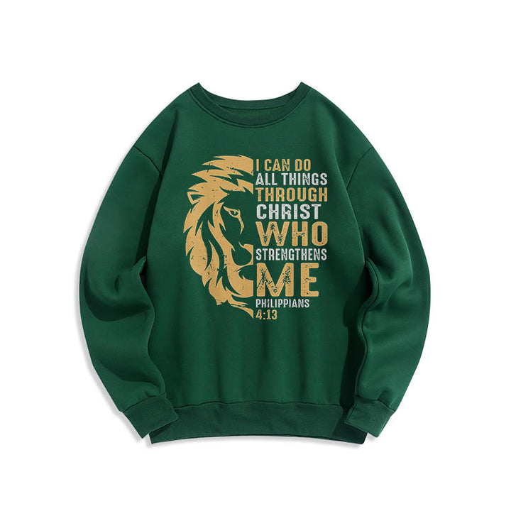 Christianartworkshop Zitat-Stil Christus stärkt mich Fleece-gefüttertes Polyester-Sweatshirt