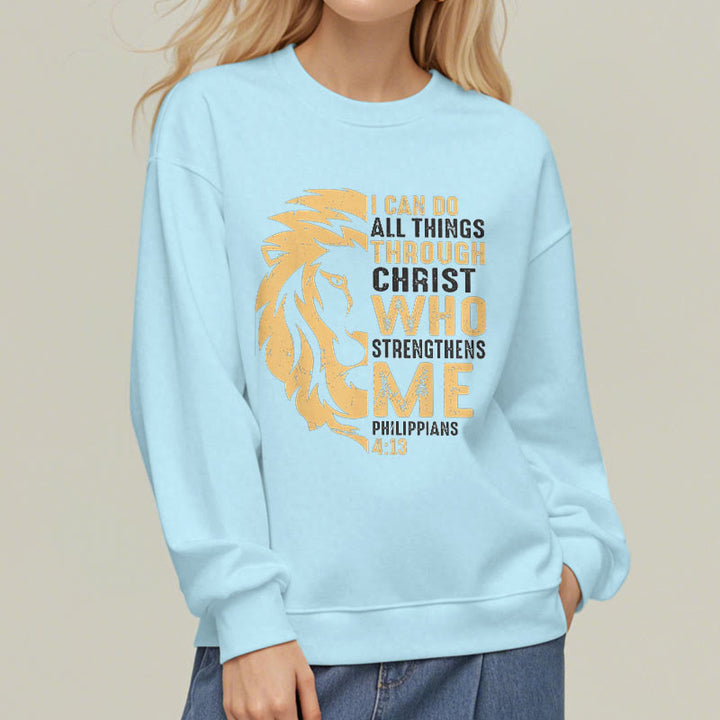 Christianartworkshop Zitat-Stil Christus stärkt mich Fleece-gefüttertes Polyester-Sweatshirt