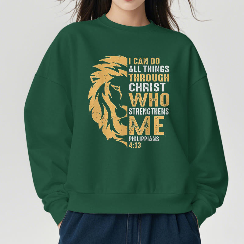Christianartworkshop Zitat-Stil Christus stärkt mich Fleece-gefüttertes Polyester-Sweatshirt
