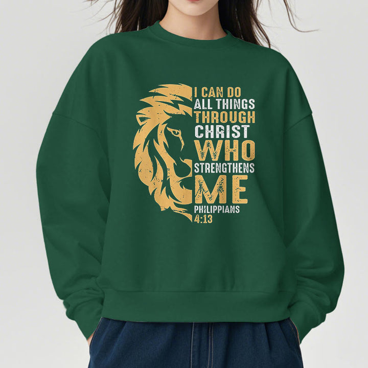 Christianartworkshop Zitat-Stil Christus stärkt mich Fleece-gefüttertes Polyester-Sweatshirt