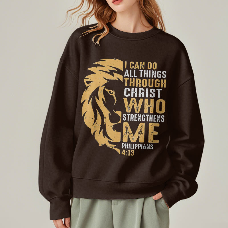 Christianartworkshop Zitat-Stil Christus stärkt mich Fleece-gefüttertes Polyester-Sweatshirt